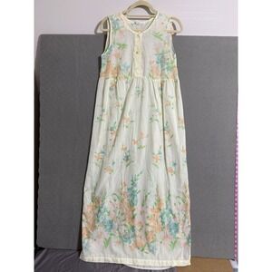 Vtg‎ Deena Nightgown Floral Yellow Lace Trim Sleeveless Maxi Sz S Cottagecore *